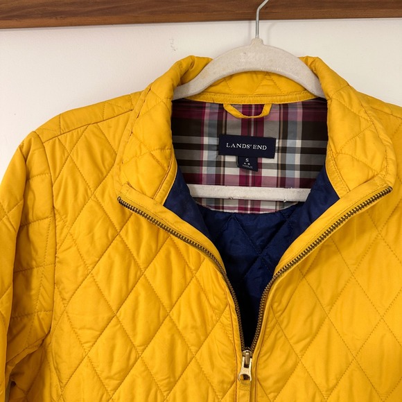 Lands' End Quilted Barn Jacket Women Size S 6-8 Yellow Plaid Lined | Preppy - Picture 2 of 9